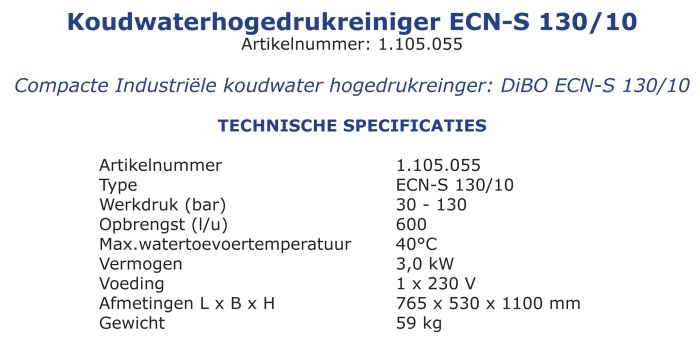 Dibo ECN-S 130/10  Koudwaterhogedrukreiniger