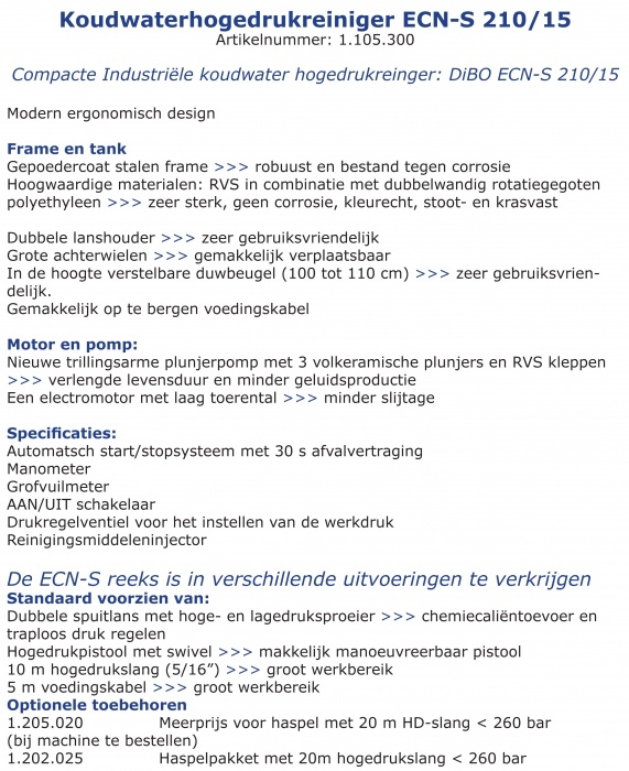 Dibo ECN-S 210/15  Koudwaterhogedrukreiniger 
